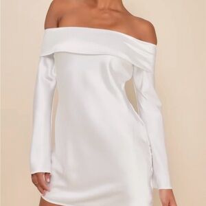 Lulu's White Off-the-Shoulder Long Sleeve Mini Dress